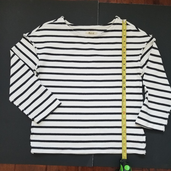 MADEWELL Striped Heavyweight Cotton Raw Edge 3/4 Sleeve Top - XS - Picture 5 of 8